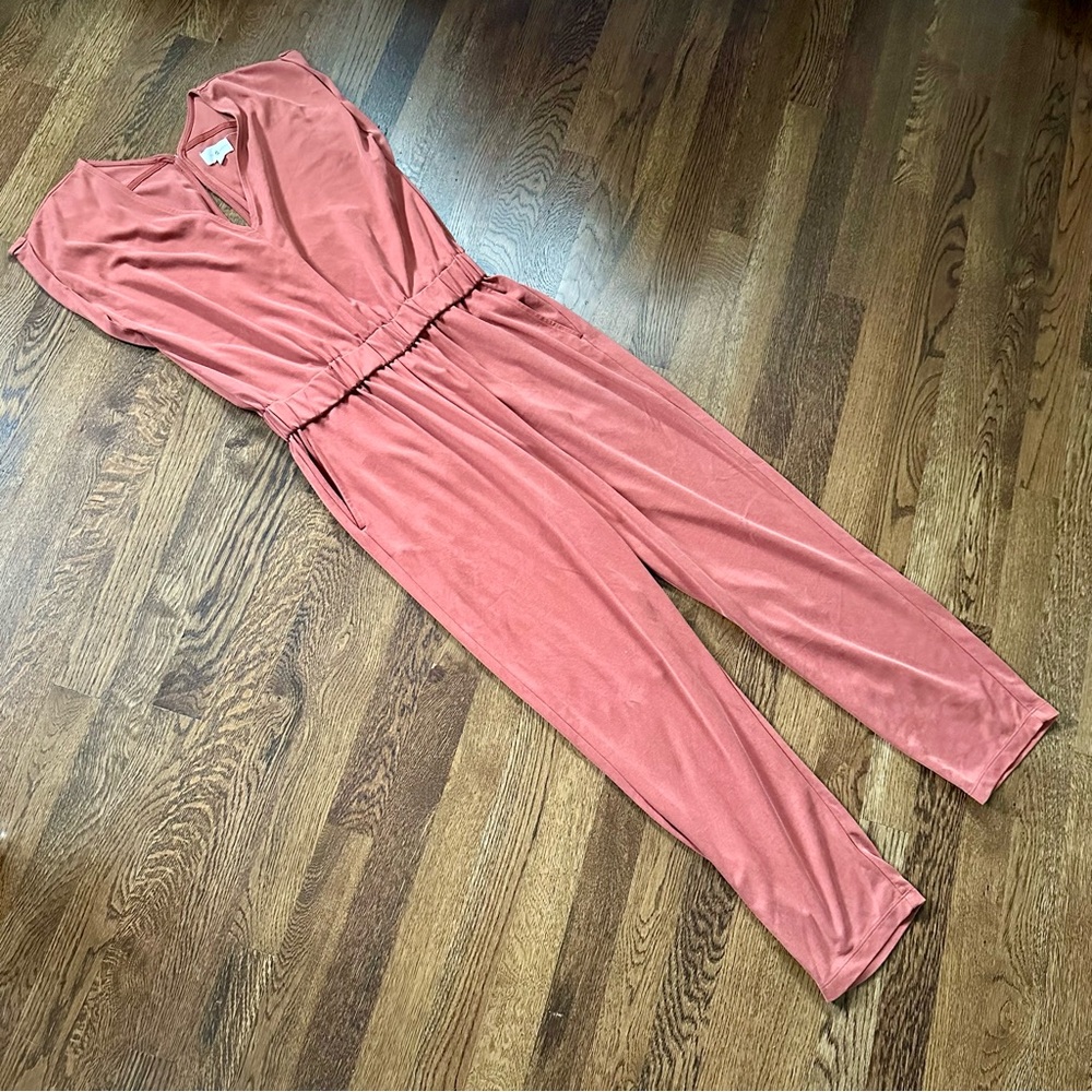 Lou & Grey Orange Sandwashed Shortsleeved V-Neck Jumpsuit - Size Small